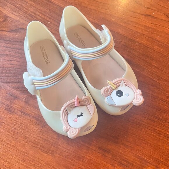 Mini Melissa‎ Unicorn Mary Jane Toddler Shoes Size 6 Off-White & Pink - Picture 1 of 6